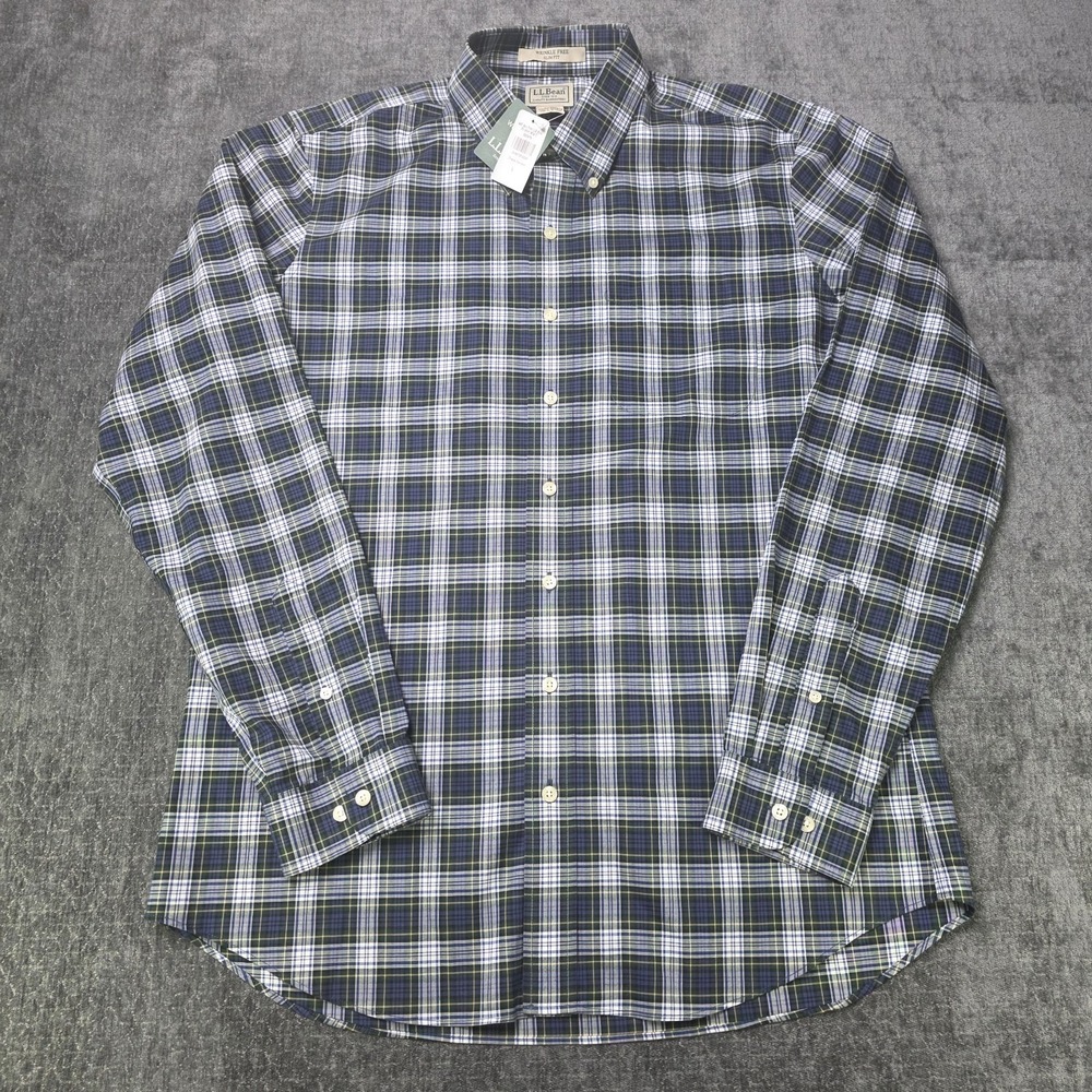 L.L. Bean Mens LT Large Tall Slim Wrinkle Resistant Shirt Dress Gordon Tartan